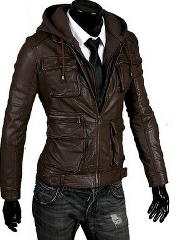 Handmade New Men Hooded Latest Winter Leather Jacket, Men Leather