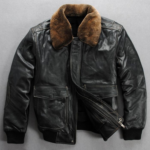 winter leather jacket men real fur collar leather bomber jacket men