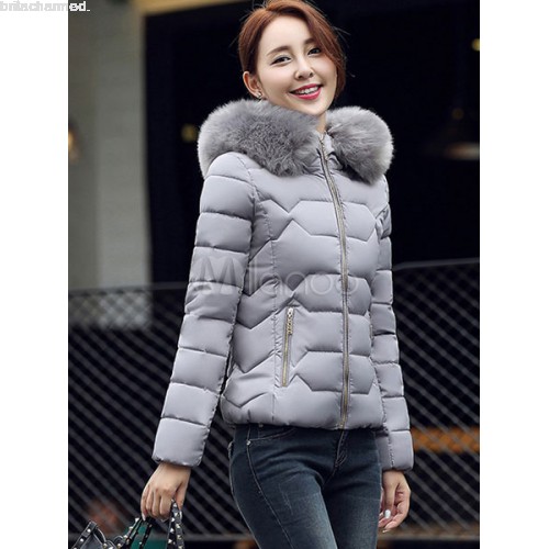 Women's Puffer Jacket Faux Fur Hooded Short Quilted Coat For Winter