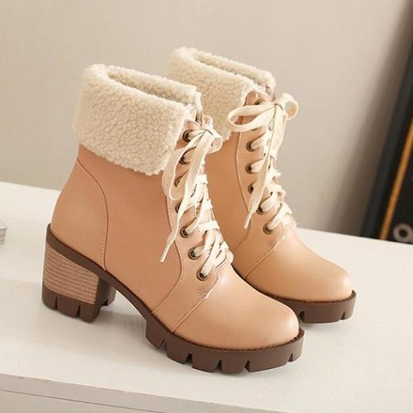Women's Shoes - Winter Cotton Lined Lace-up Leather Snow Boots u2013 Kaaum