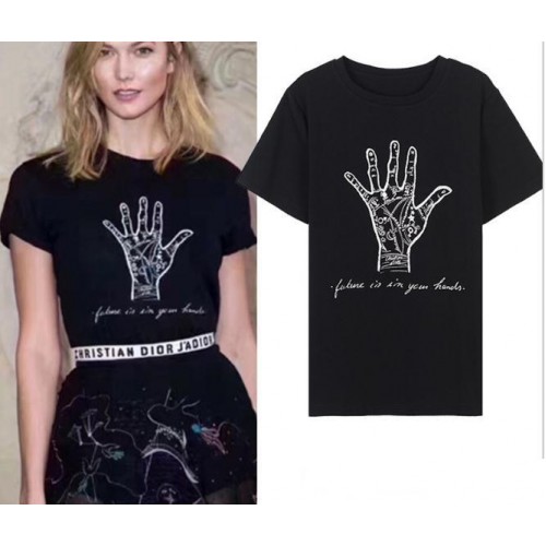 Brand Same Style T Shirts Women 2018 Black Letter Palm Print Short