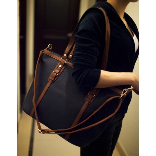 Simple Women s Shoulder Bag With Color Block and Rivets Design