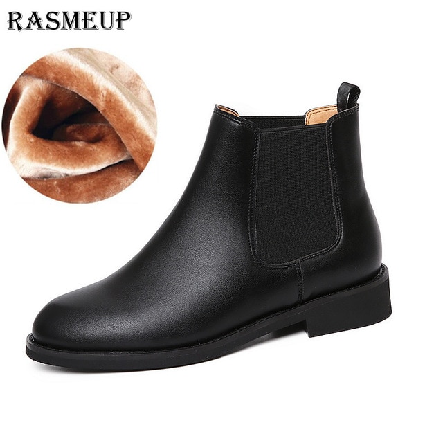RASMEUP Chelsea Boots Women Leather Round Toe Classic Women's Ankle