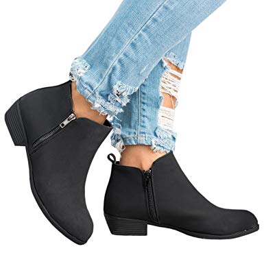 Amazon.com: Womens Flat Ankle Booties Round Toe Soft Suede Zipper