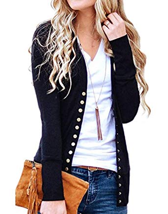 Hisweet Women's Cardigans Long Sleeve Button Down Knitting Ribbed
