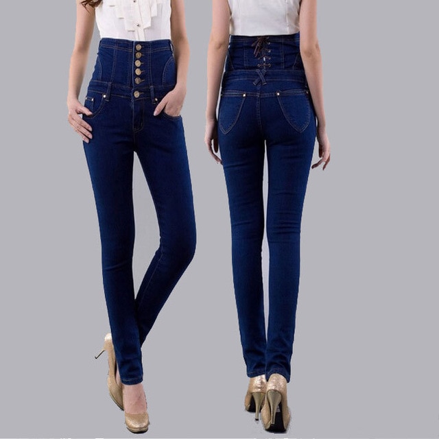 Fashion Vintage Women's Empire Waist Jeans Woman Skinny Super High