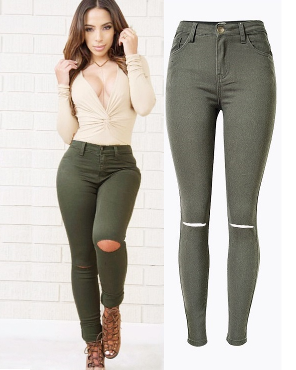 High-Waisted Skinny Ripped Jeans
