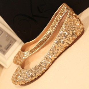 Women's shoes flat heel single shoes female bride wedding shoes gold