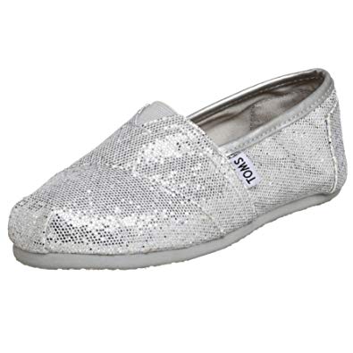 Amazon.com | TOMS Shoes Women's Classics Silver Glitter Slip-On