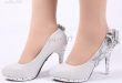 Hot Sales Women'S Fashion High Heeled Shoes Silver Flowers Bride