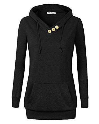 VOIANLIMO Women's Sweatshirts Long Sleeve Button V-Neck Pockets