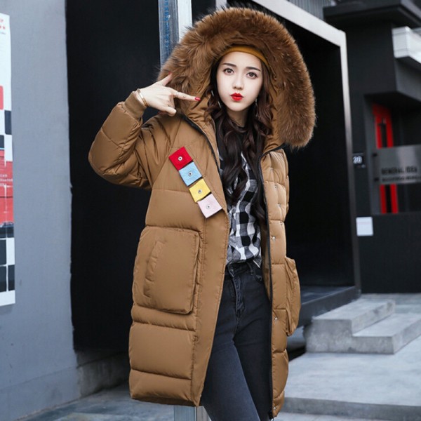 Buy Winter Fashion Jacket Women Faux Fur Collar Hooded Thickening