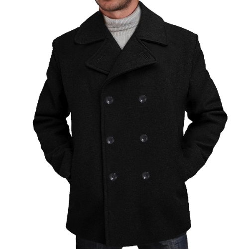BGSD Men's 'Mark' Classic Wool Blend Pea Coat (Regular Big & Tall