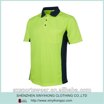 Fluorescent Yellow Color Design Mens 100% Polyester Hi Vis Polo