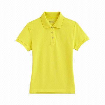 China Girls' Polo Shirt/School Uniform, Made of Plain Yellow Cotton