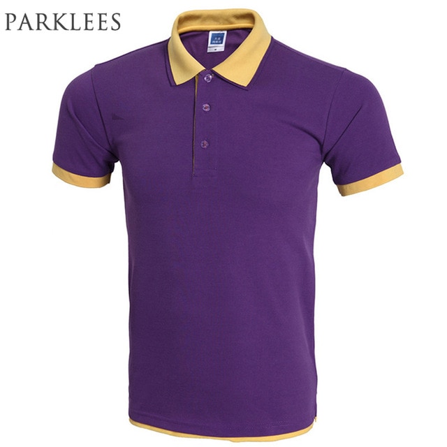Classic Polo Shirt Men Polo Homme Mens Fashion Brand Purple Yellow