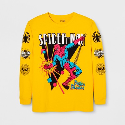 Men's Long Sleeve Marvel Spider-Man Crew T-Shirt - Yellow : Target