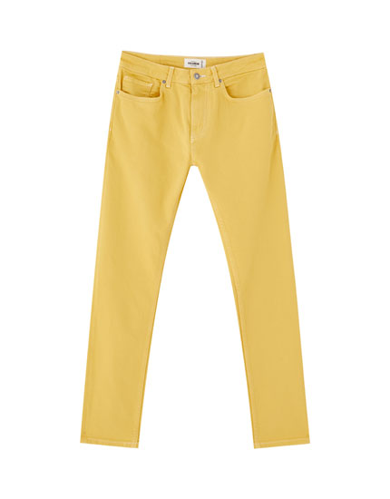 Mustard yellow trousers with contrast seams - PULL&BEAR