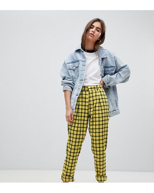 Lyst - Daisy Street Peg Pants In Check in Yellow