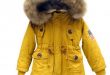 Yellow Jacket for Boys and Girls Large Fur Hooded Winter Coats for