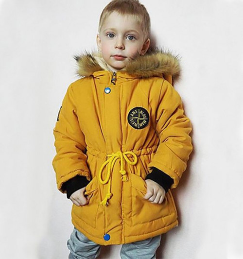 New Product Unisex Yellow Parkas for Boys Girls Hooded Winter Coats