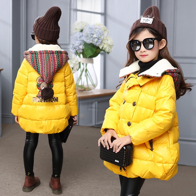children's winter jackets girls hooded parka yellow winter coat for