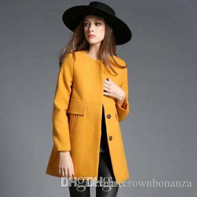 2019 New Fashion Winter Wool Coats Womens Elegant Yellow Long Woolen