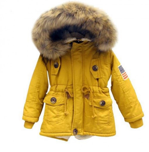 Yellow Jacket for Boys and Girls Large Fur Hooded Winter Coats for