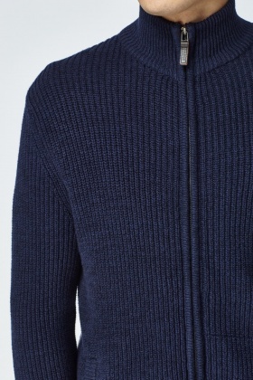 Navy Chunky Knit Zipped Cardigan - Just £5